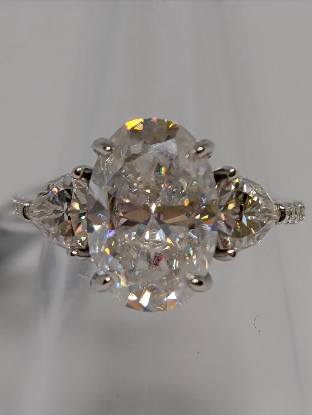 STUNNING! 5.72ct Oval & Trillion Three Stone Moissanite Ring